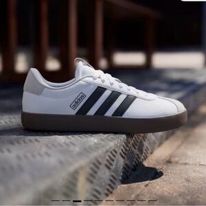 Adidas White and Black Trainers with Brown Sole